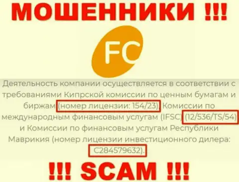 Приведенная лицензия на сервисе FC-Ltd, никак не мешает им присваивать вложенные деньги клиентов - это РАЗВОДИЛЫ !!!