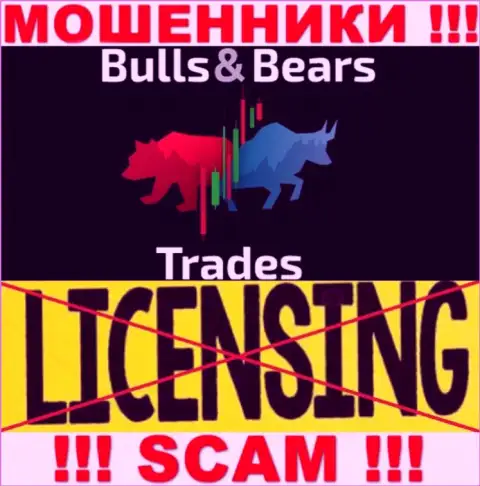 Не работайте совместно с мошенниками BullsBearsTrades, на их сайте не предоставлено данных о номере лицензии конторы
