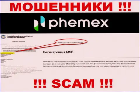 Регистрационный номер организации, которая владеет Phemex Limited - 310000171217304