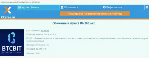 Краткая информационная справка о компании BTCBIT Net на интернет-сайте xrates ru