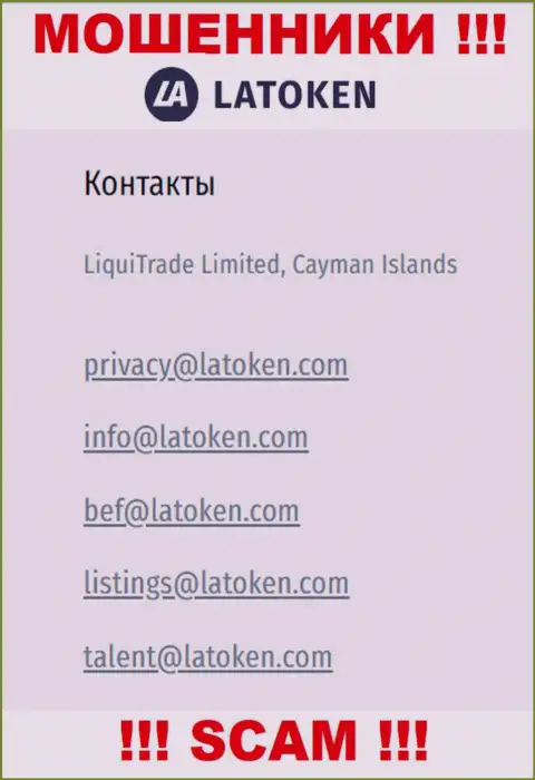 Адрес электронного ящика, который интернет мошенники Latoken Com разместили на своем официальном веб-сервисе