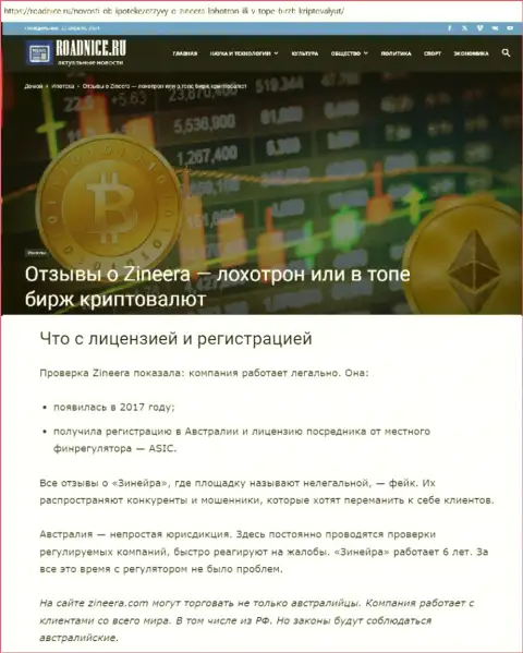 Инфа об разрешении на ведение деятельности брокерской фирмы Zinnera на веб-портале Roadnice Ru
