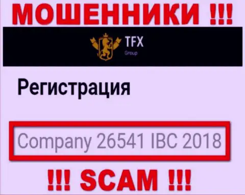 Регистрационный номер, который принадлежит мошеннической компании TFX FINANCE GROUP LTD - 26541 IBC 2018