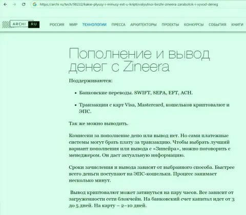 Об разнообразии вариантов вывода вложенных денежных средств в брокерской организации Зиннейра идёт речь в информационном материале на информационном сервисе archi ru